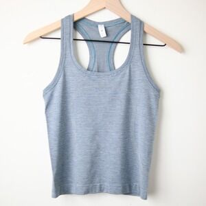 Lululemon Swiftly Tech Tank Top Race Women 4 Stripe Rhino Grey Blue Racerback